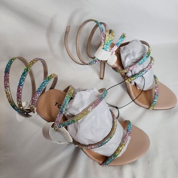 6.5W Wide Width Rainbow Rhinestone Heel 4" Spiral Lace Up Embellish Torrid Spark - Picture 2 of 13